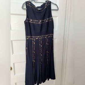 Tadashi Shoji Blue Dress with Nude Lace Accents